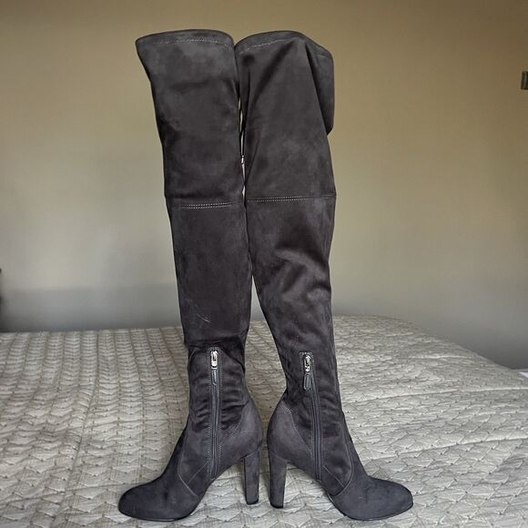 Sam Edelman Kent Microsuede Dark Gray Over the Knee Heeled Boots Women 6 Minimal - Picture 3 of 16